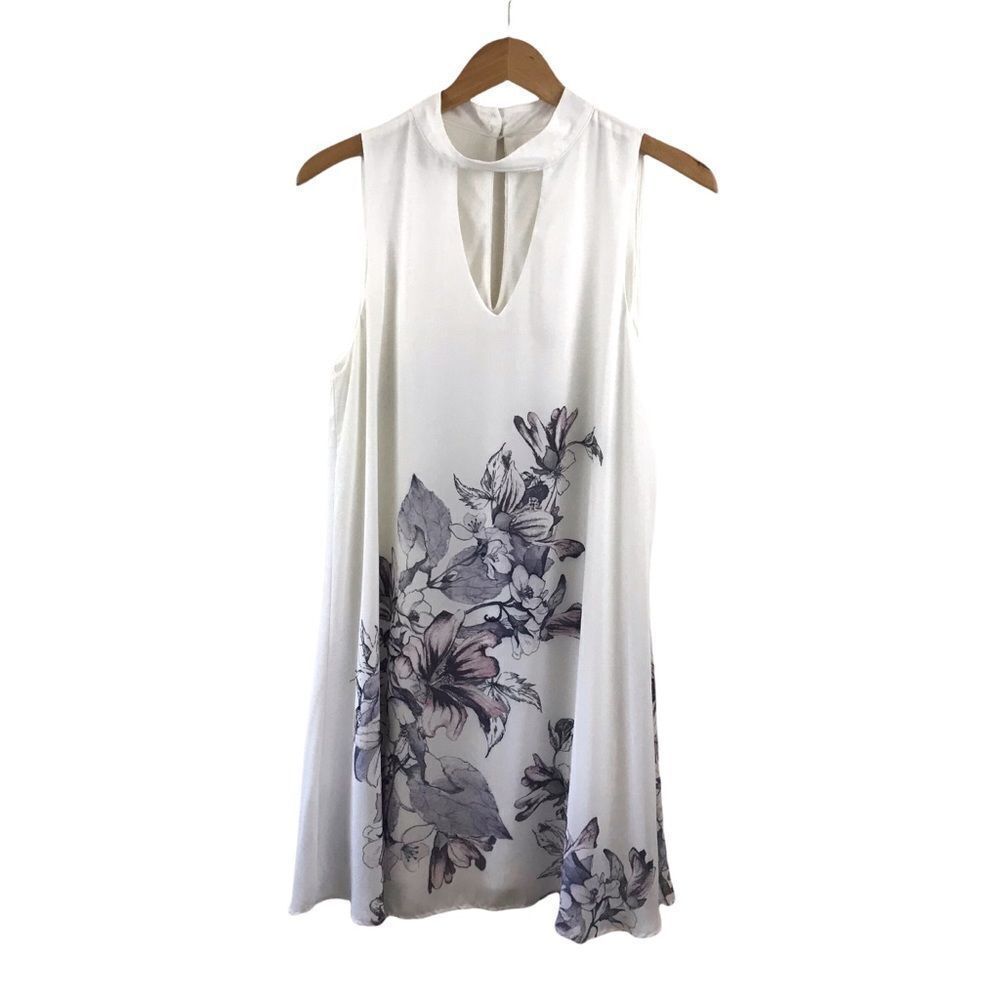 Jella C high-neck keyhole opening cream‎ floral dress size L